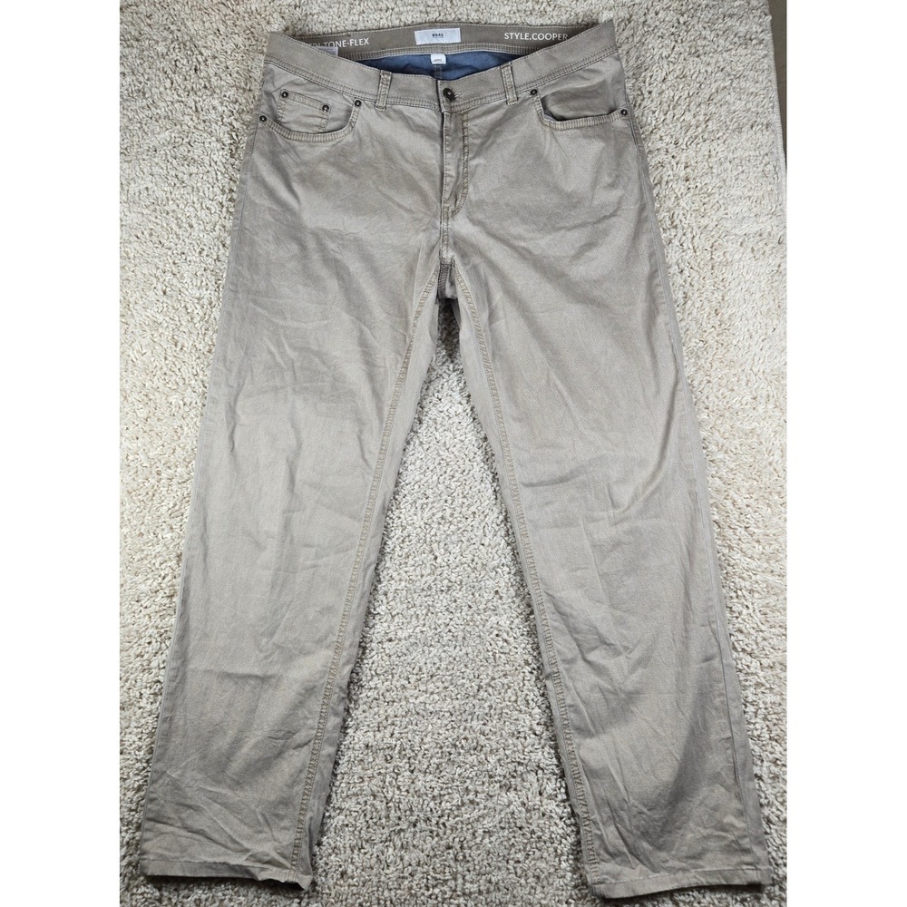 BRAX Style Cooper FA Mens Pants 40x34 Light Taupe Grey Stretch 5 Pocket EU 56